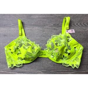Victoria's Secret Very Sexy Lime Green Floral Embroidery Unlined Bra Size 34B
